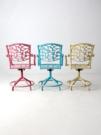 set of 3 vintage metal swivel patio chairs