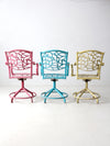 set of 3 vintage metal swivel patio chairs
