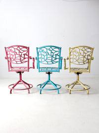 set of 3 vintage metal swivel patio chairs