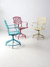 set of 3 vintage metal swivel patio chairs
