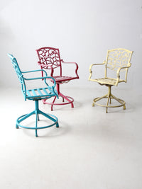 set of 3 vintage metal swivel patio chairs