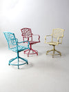set of 3 vintage metal swivel patio chairs