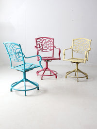 set of 3 vintage metal swivel patio chairs