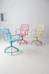set of 3 vintage metal swivel patio chairs