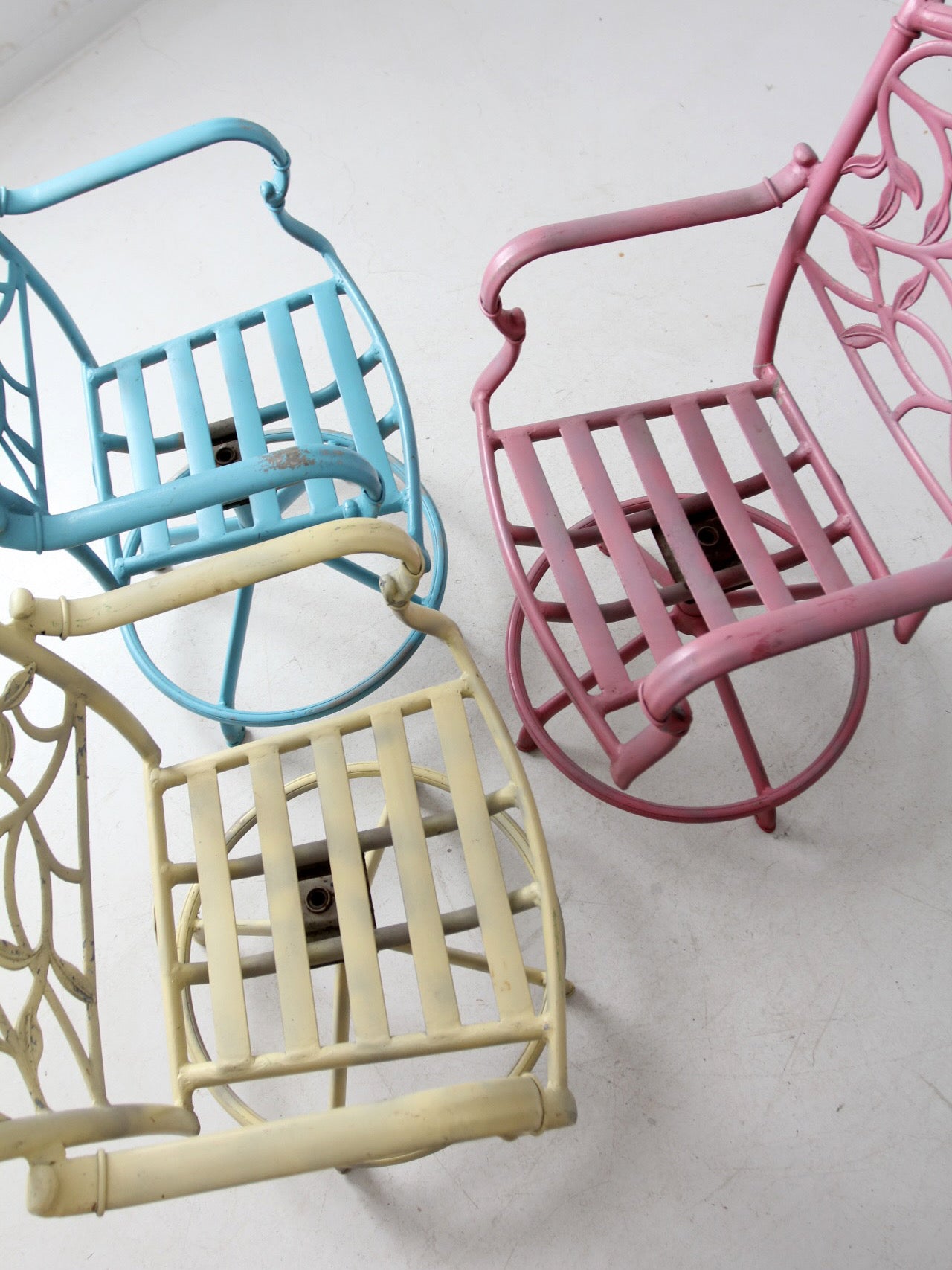 set of 3 vintage metal swivel patio chairs