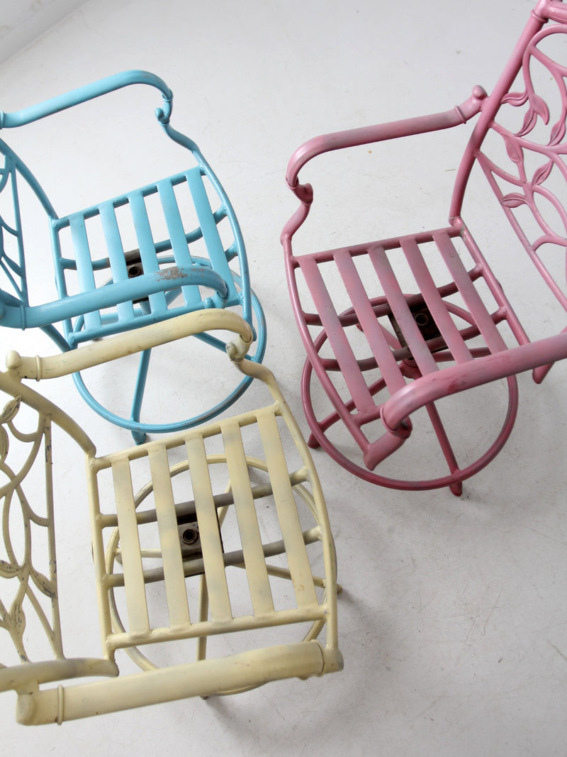 set of 3 vintage metal swivel patio chairs
