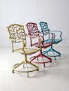 set of 3 vintage metal swivel patio chairs