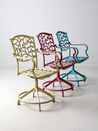 set of 3 vintage metal swivel patio chairs