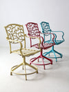 set of 3 vintage metal swivel patio chairs