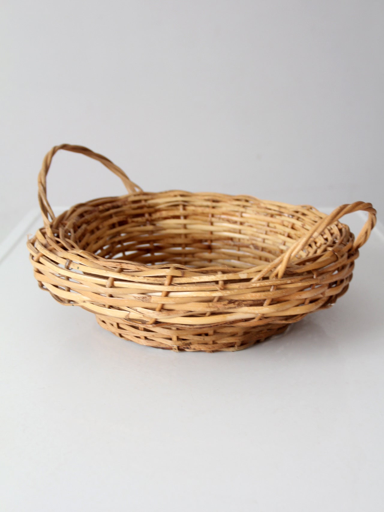 vintage round wicker basket with handles
