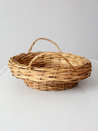 vintage round wicker basket with handles