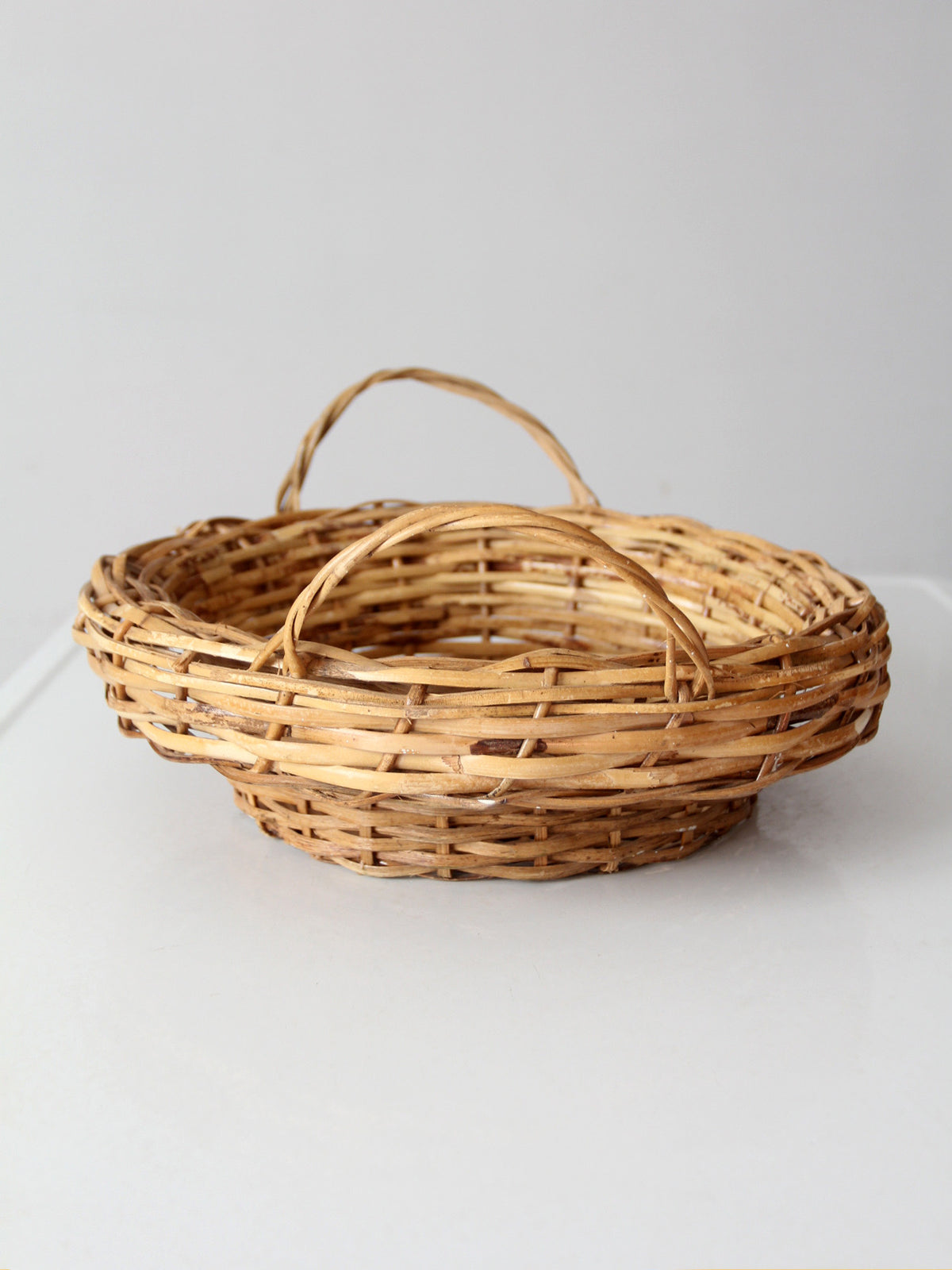 vintage round wicker basket with handles