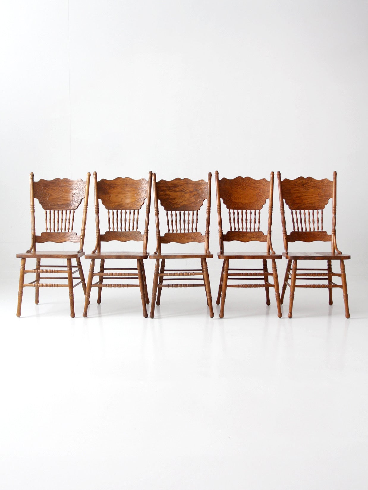 vintage oak dining chairs | set of 5