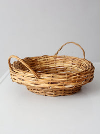 vintage round wicker basket with handles
