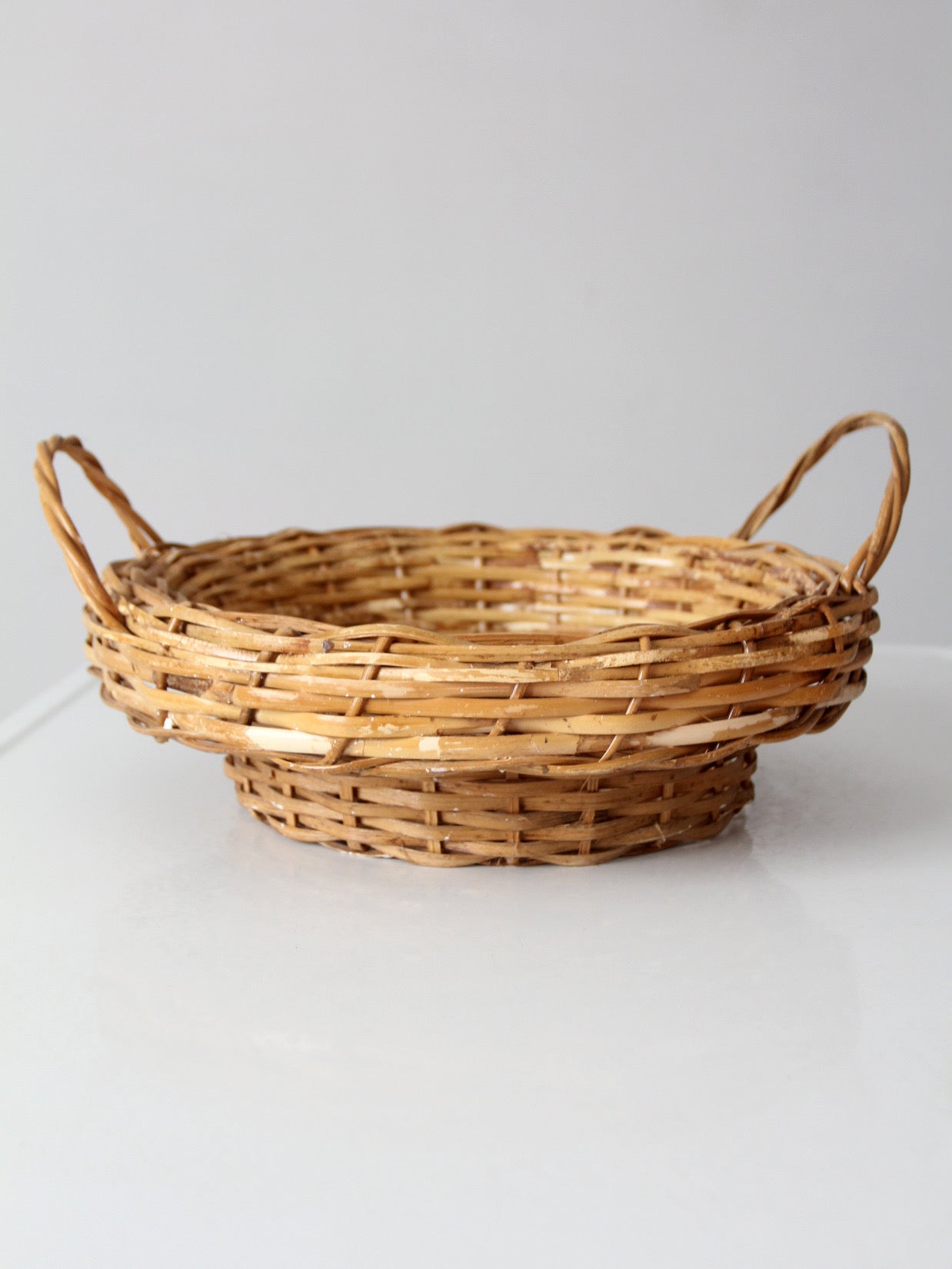 vintage round wicker basket with handles