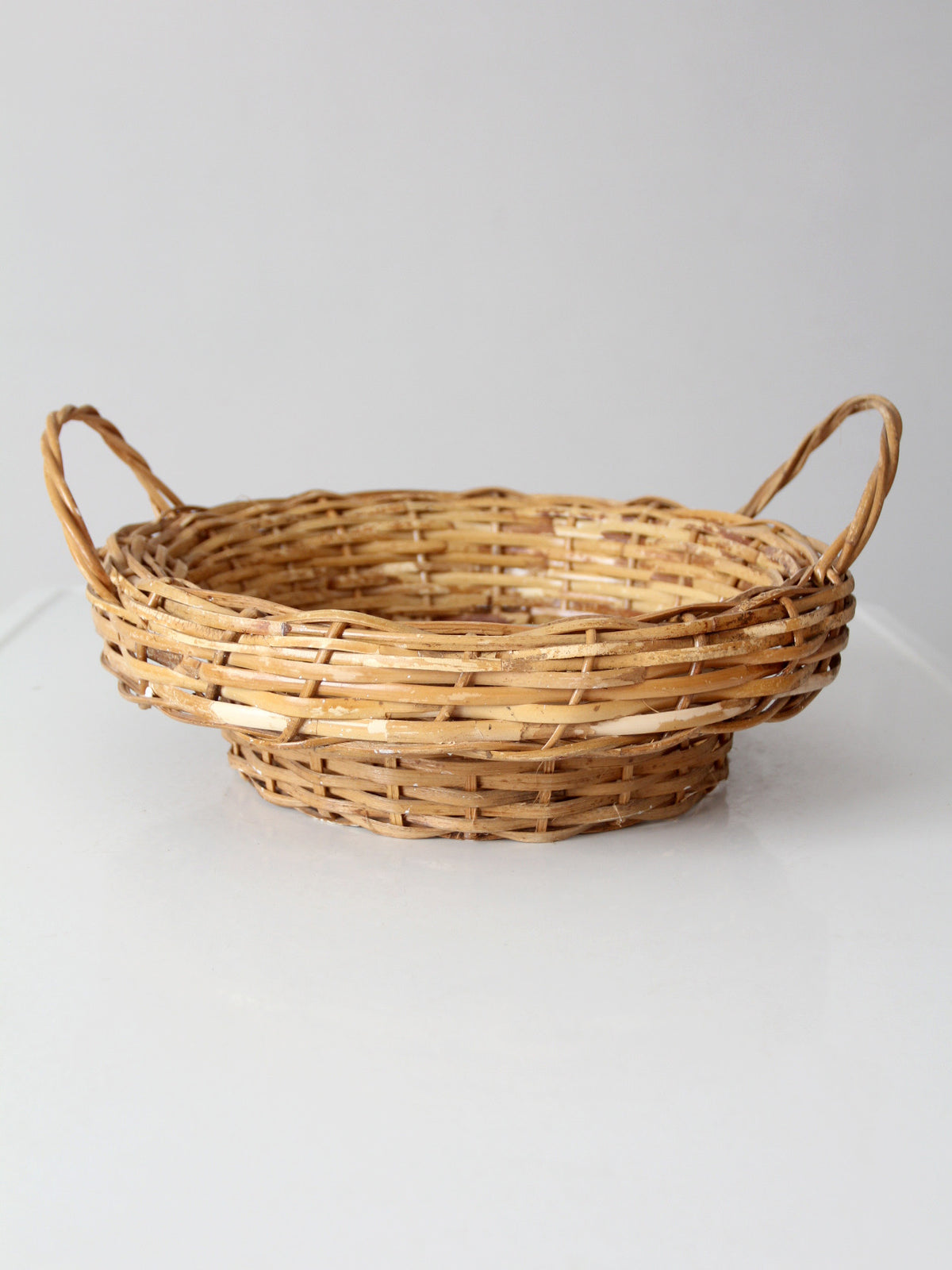 vintage round wicker basket with handles