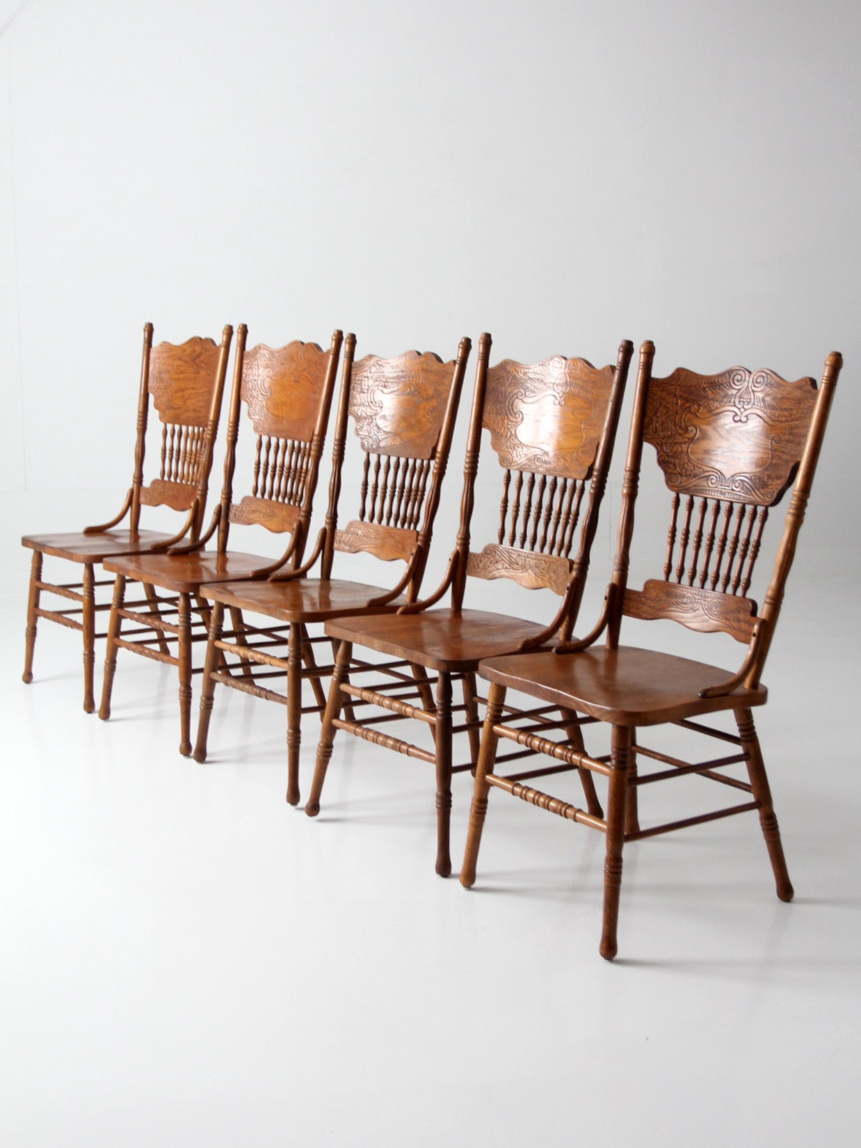 vintage oak dining chairs | set of 5