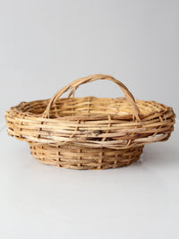 vintage round wicker basket with handles