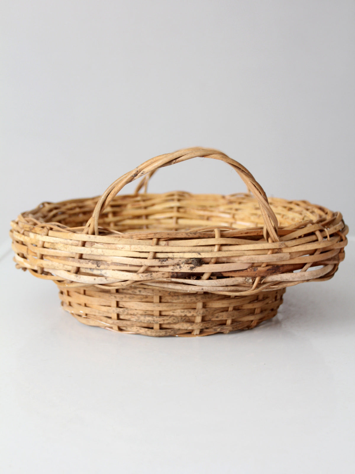 vintage round wicker basket with handles