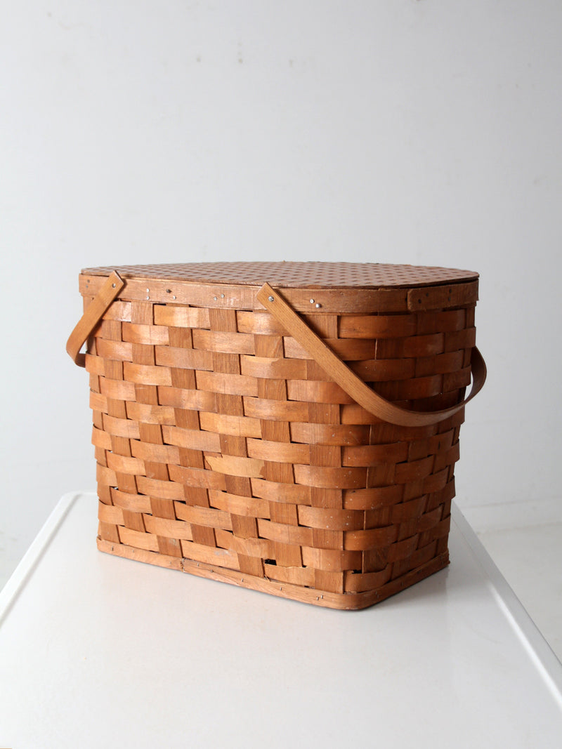 large vintage splint weave picnic basket