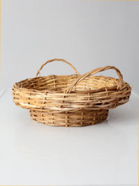 vintage round wicker basket with handles