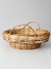 vintage round wicker basket with handles