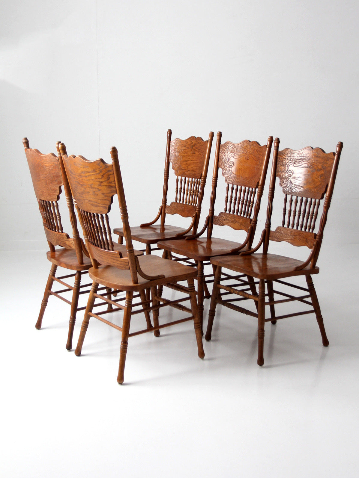 vintage oak dining chairs | set of 5