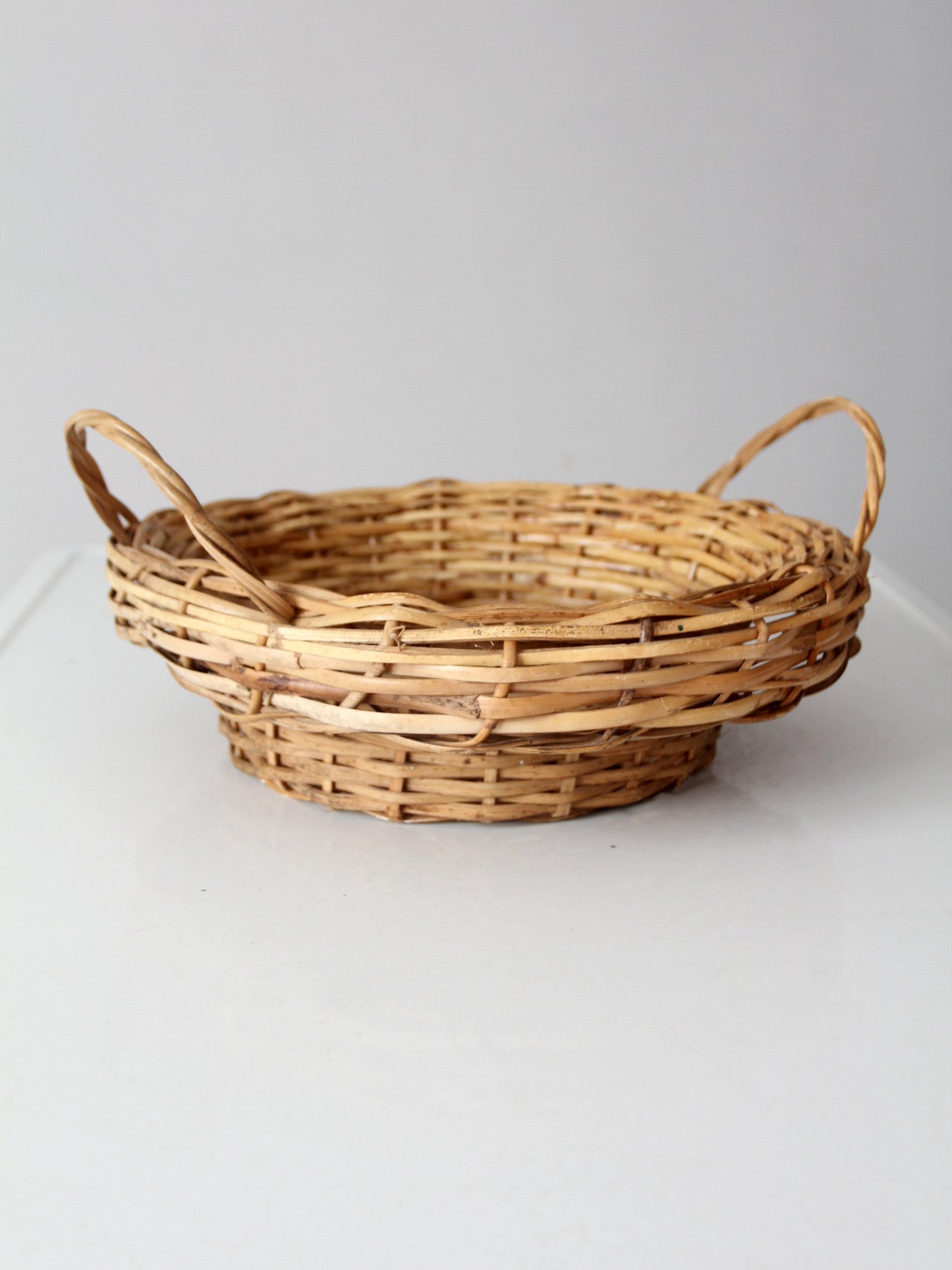 vintage round wicker basket with handles