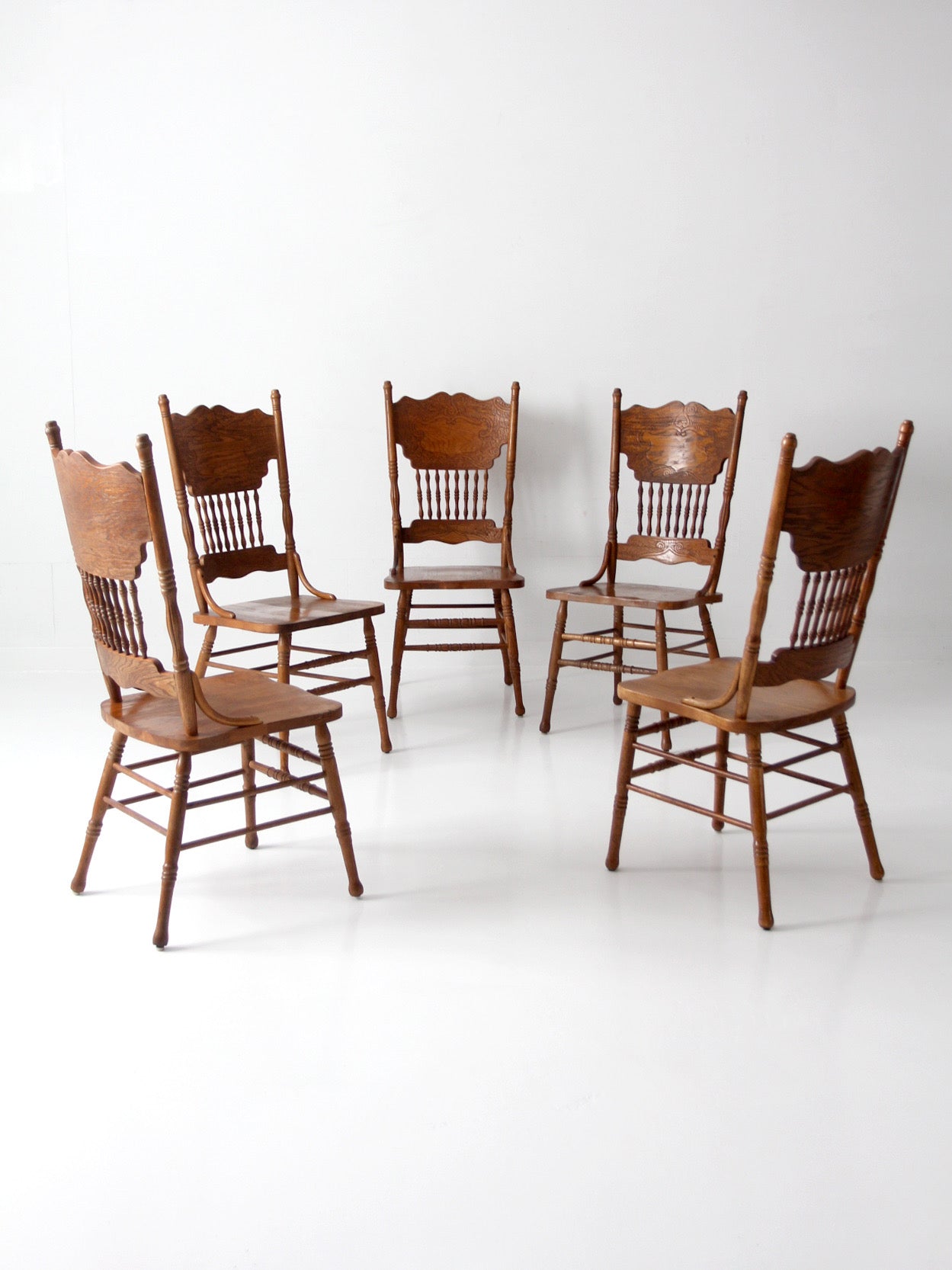 vintage oak dining chairs | set of 5