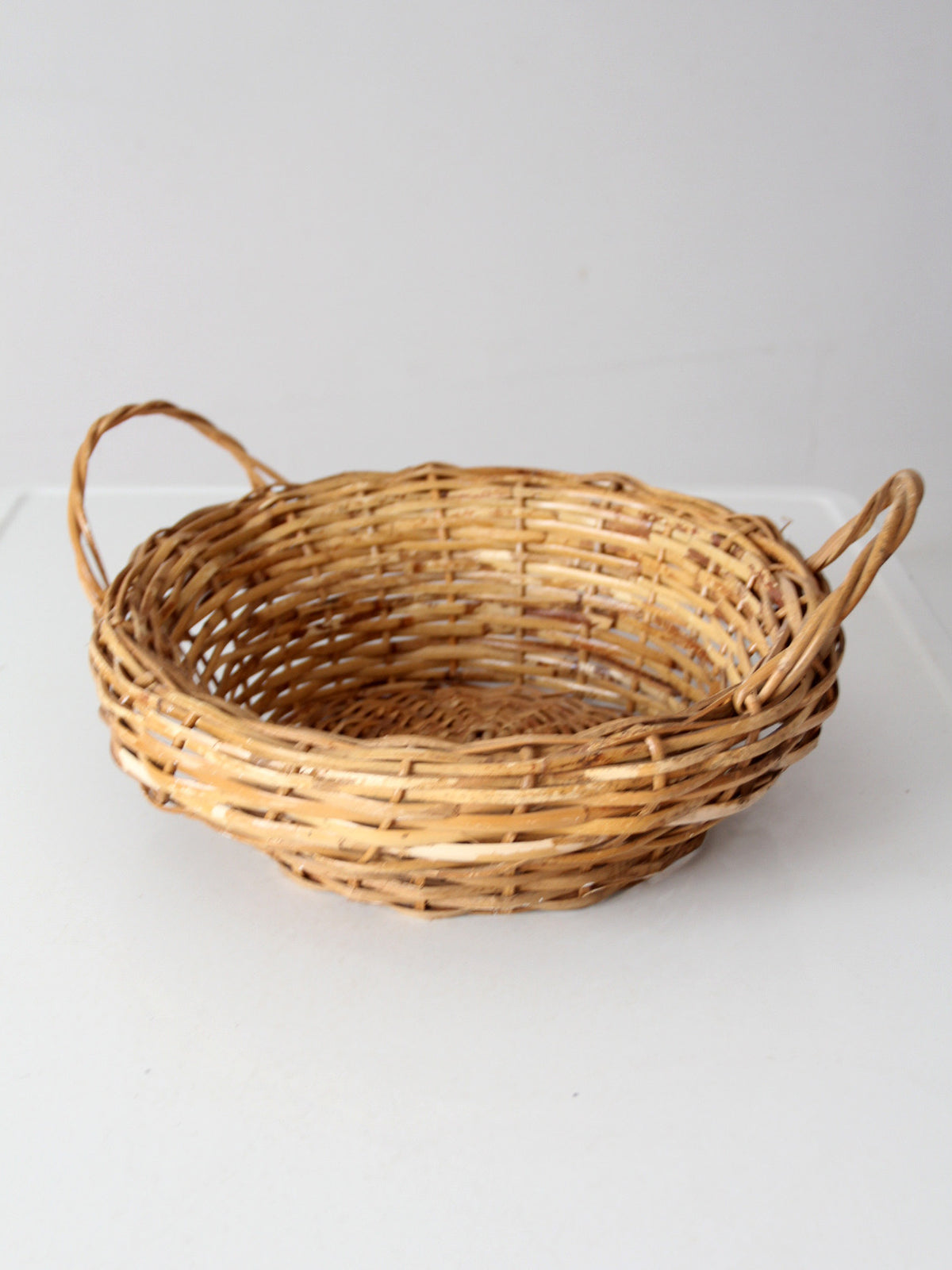vintage round wicker basket with handles