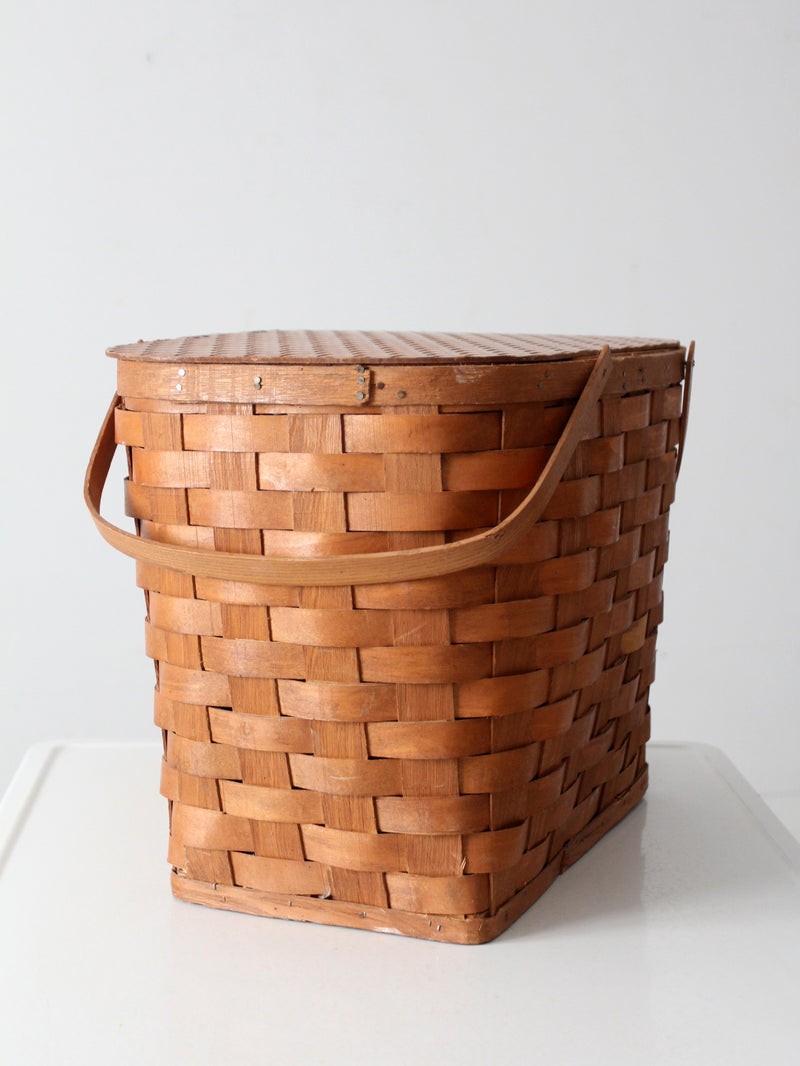 large vintage splint weave picnic basket