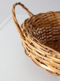 vintage round wicker basket with handles