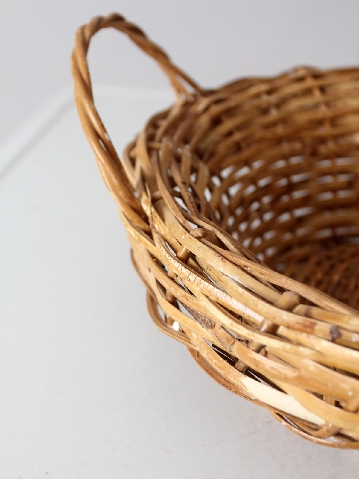 vintage round wicker basket with handles