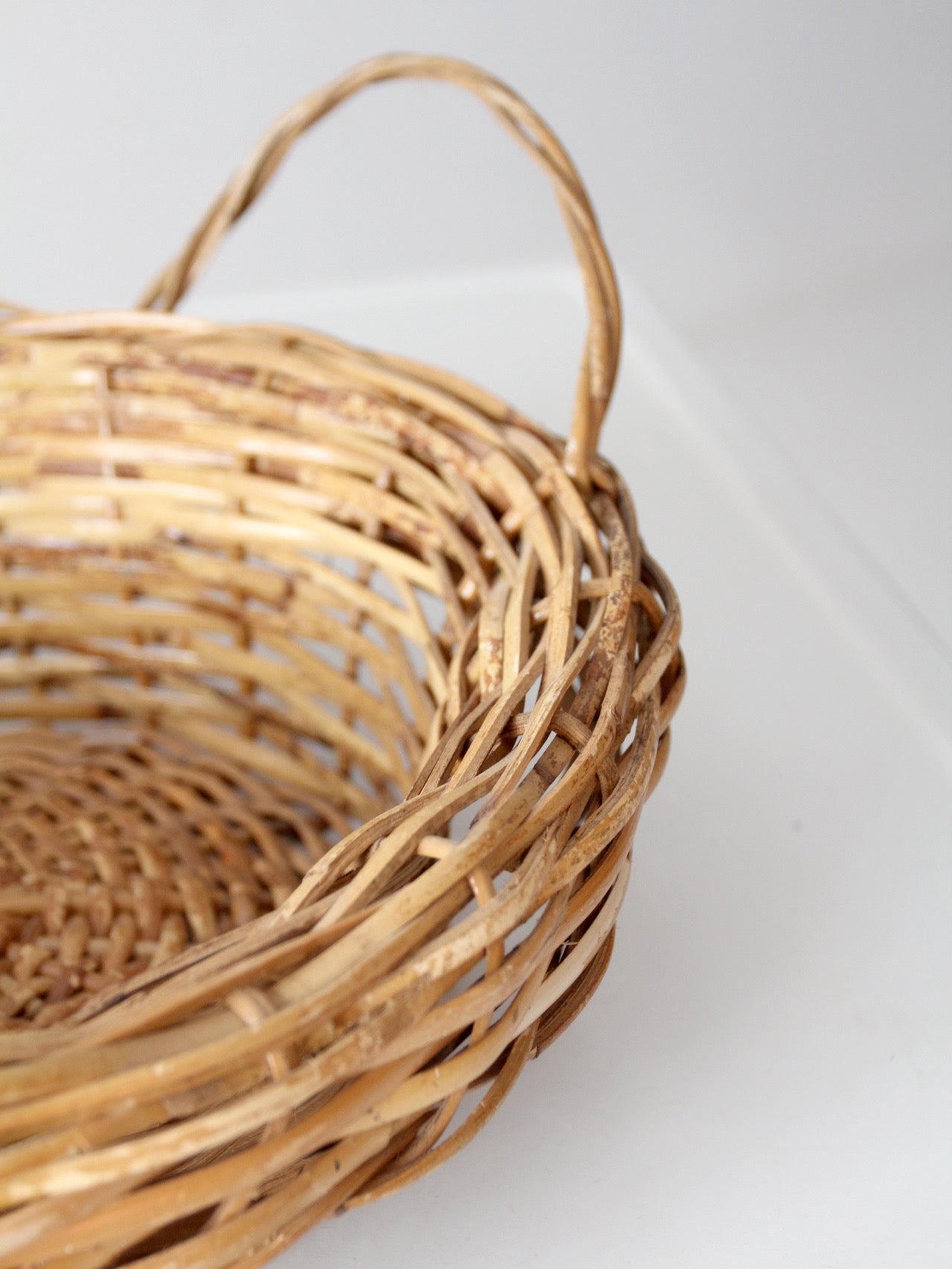 vintage round wicker basket with handles