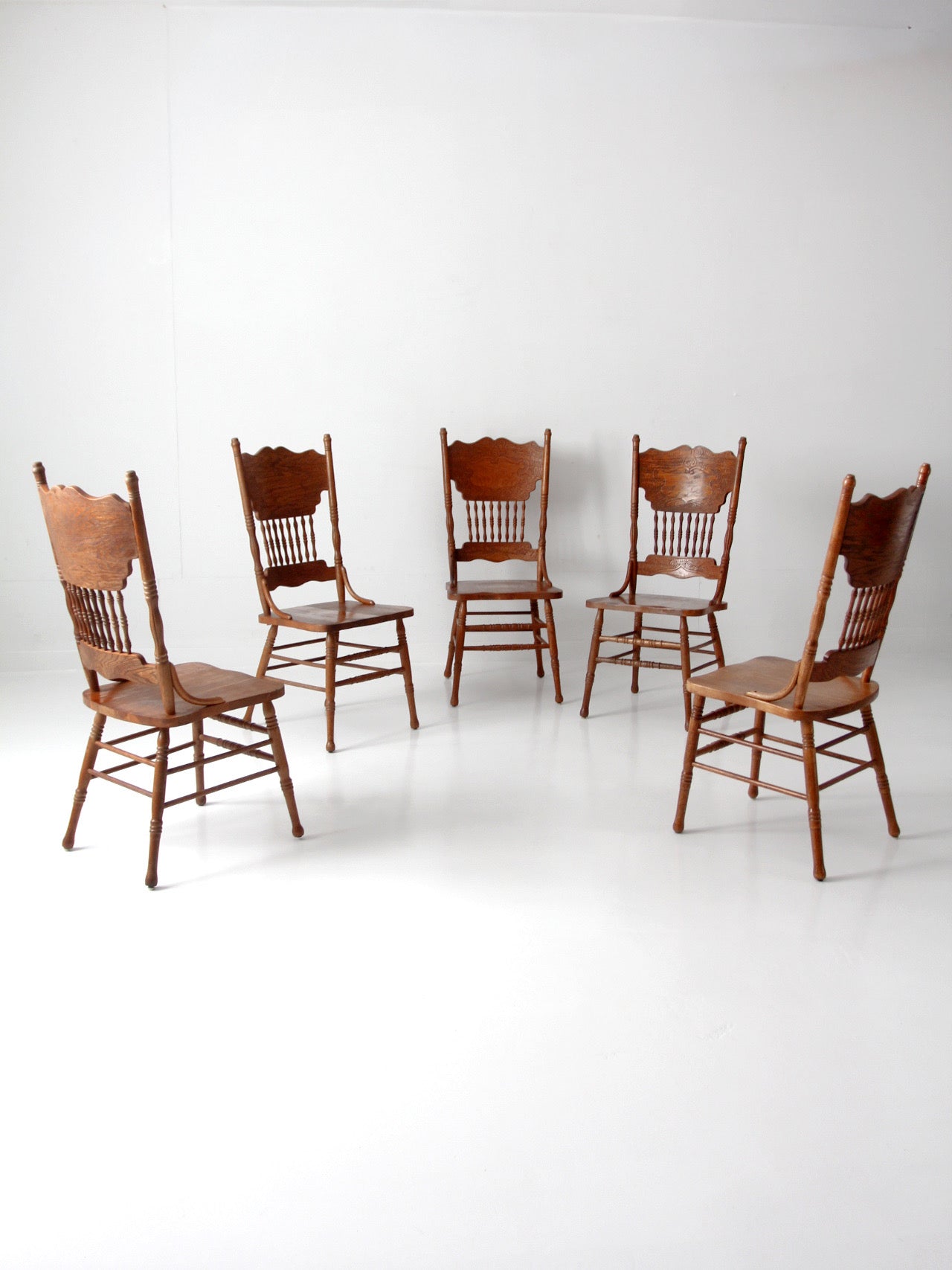 vintage oak dining chairs | set of 5