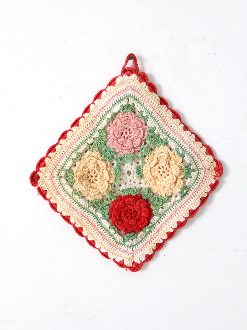vintage floral crotchet pot holder
