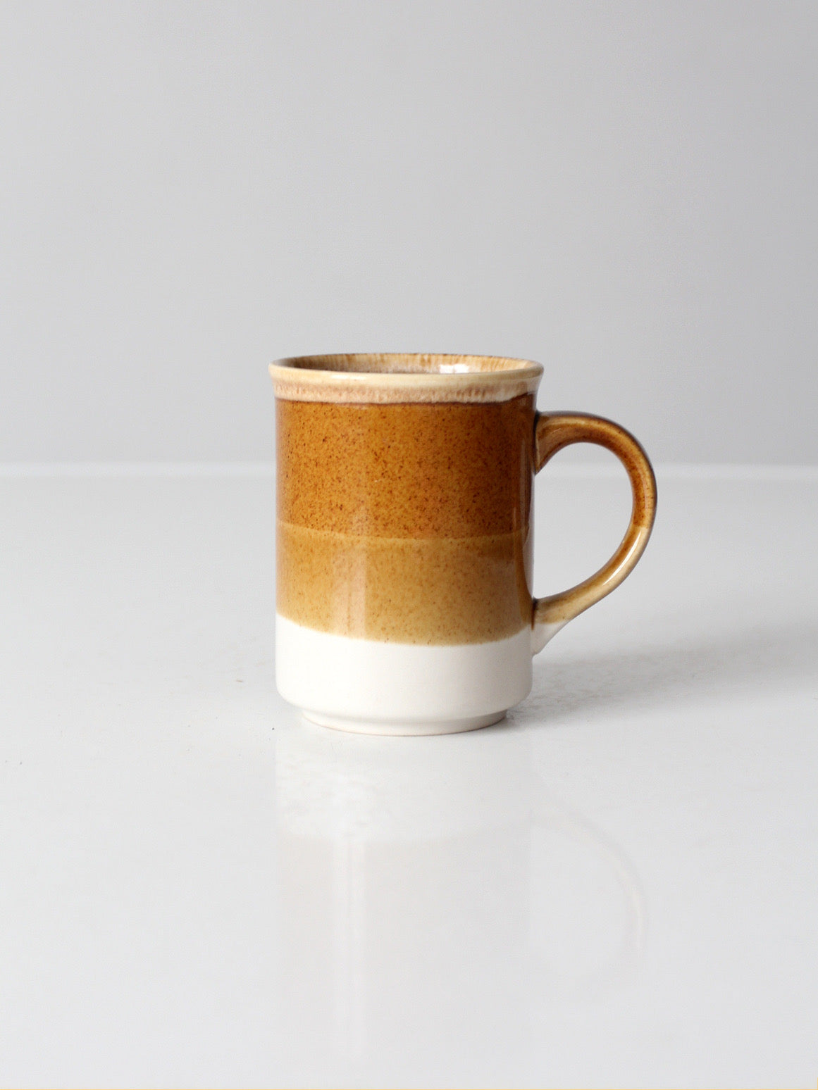 vintage 1970s brown tan and cream ceramic coffee mug