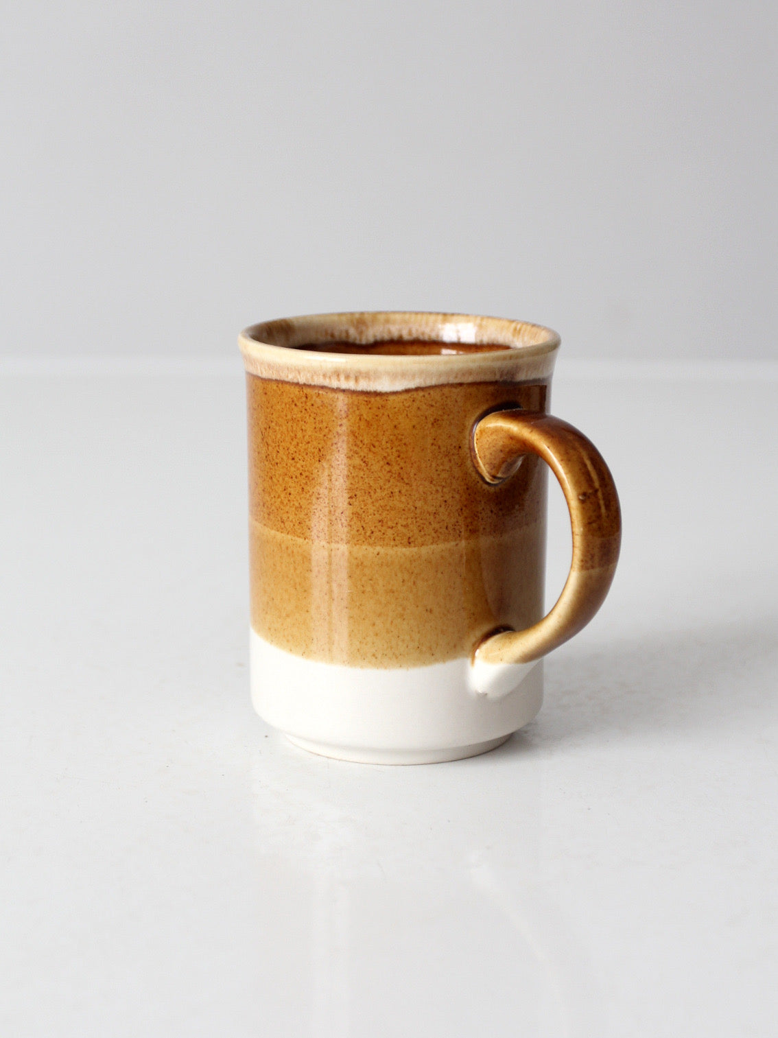 vintage 1970s brown tan and cream ceramic coffee mug