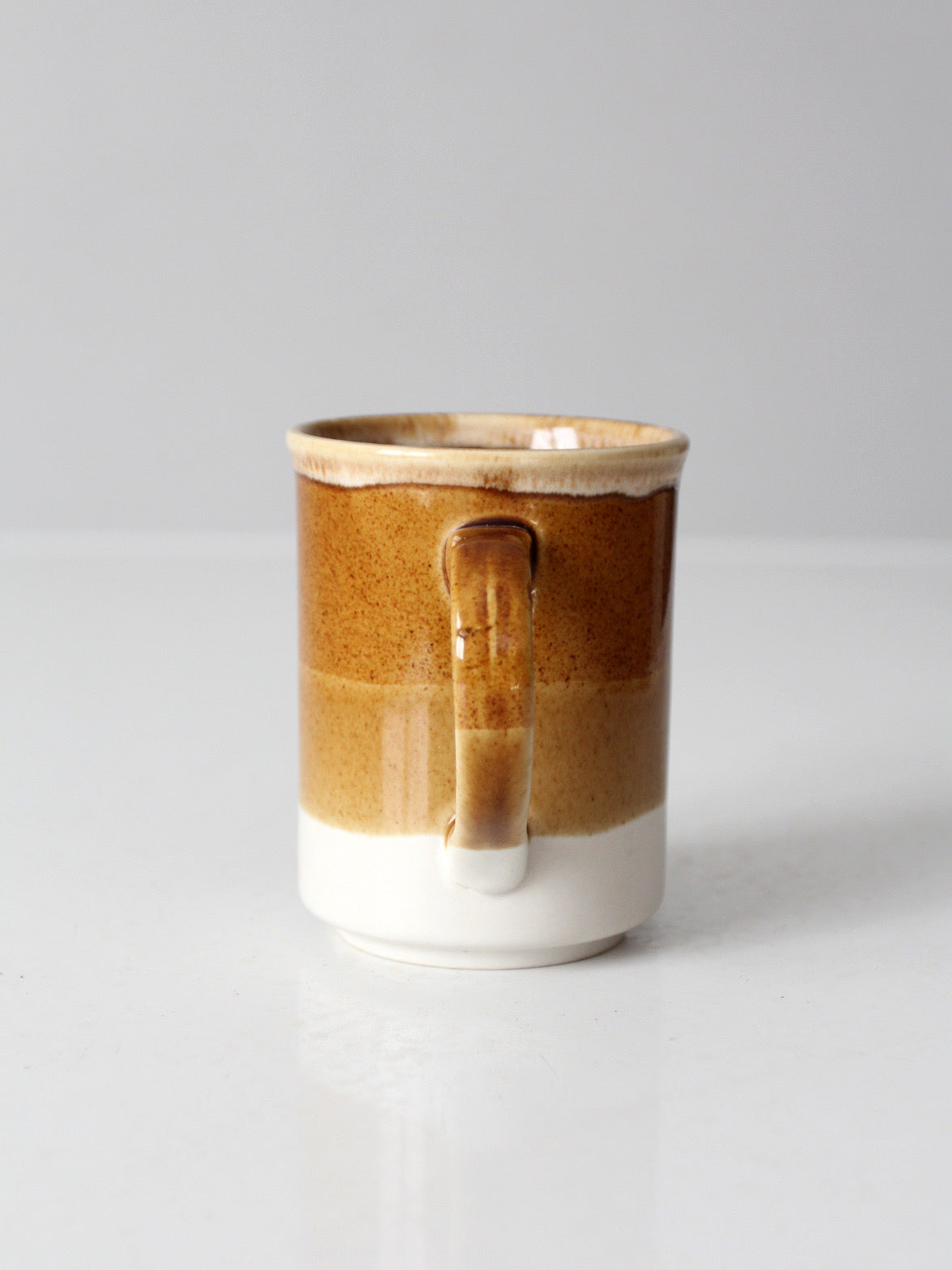 vintage 1970s brown tan and cream ceramic coffee mug