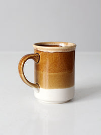 vintage 1970s brown tan and cream ceramic coffee mug