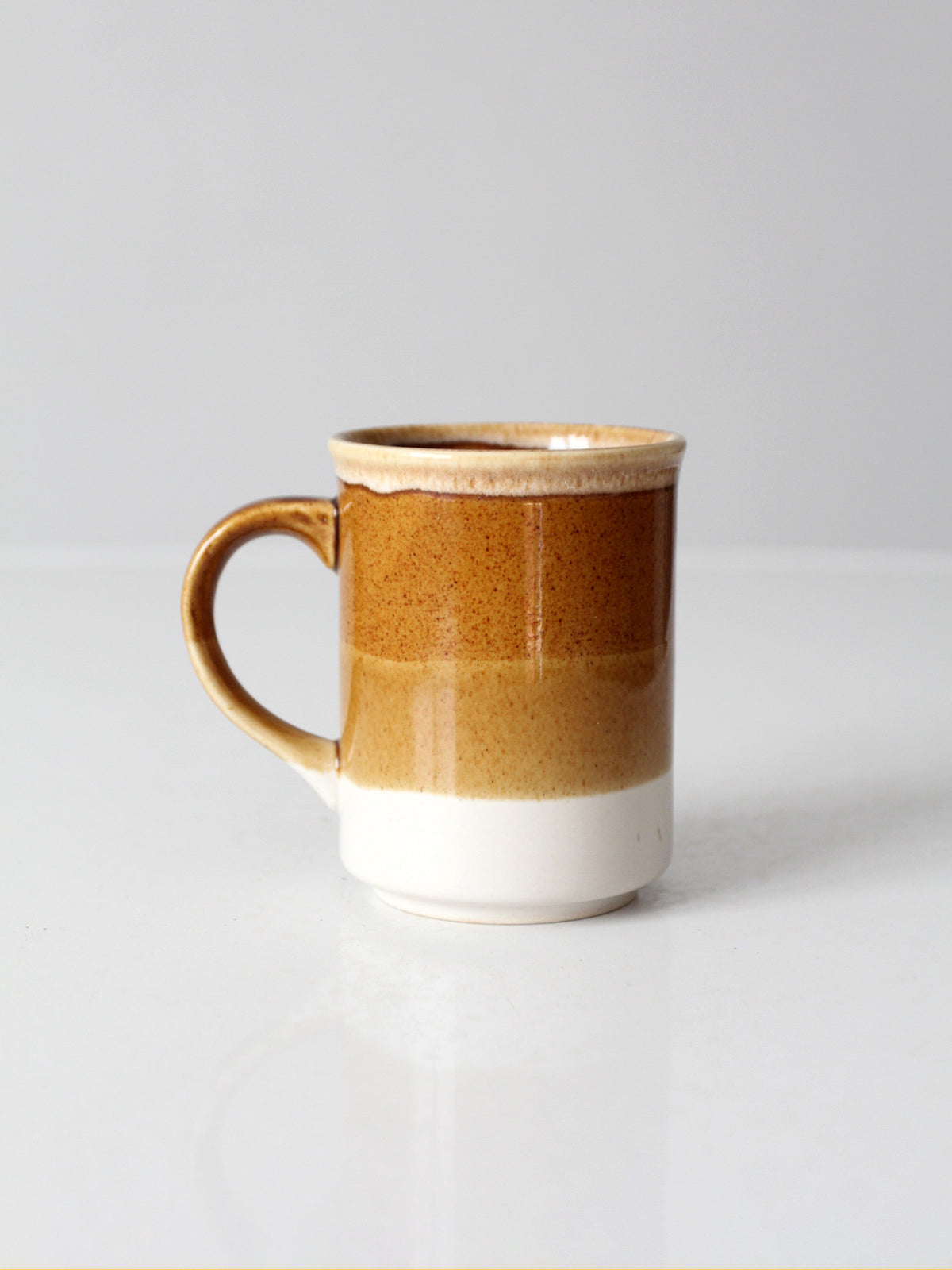 vintage 1970s brown tan and cream ceramic coffee mug