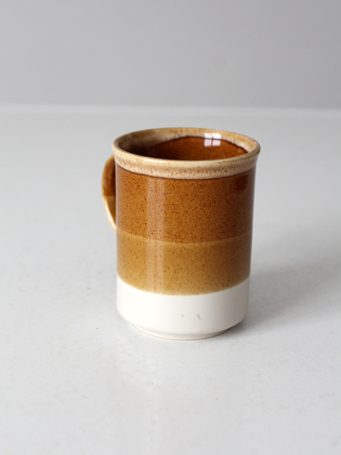 vintage 1970s brown tan and cream ceramic coffee mug