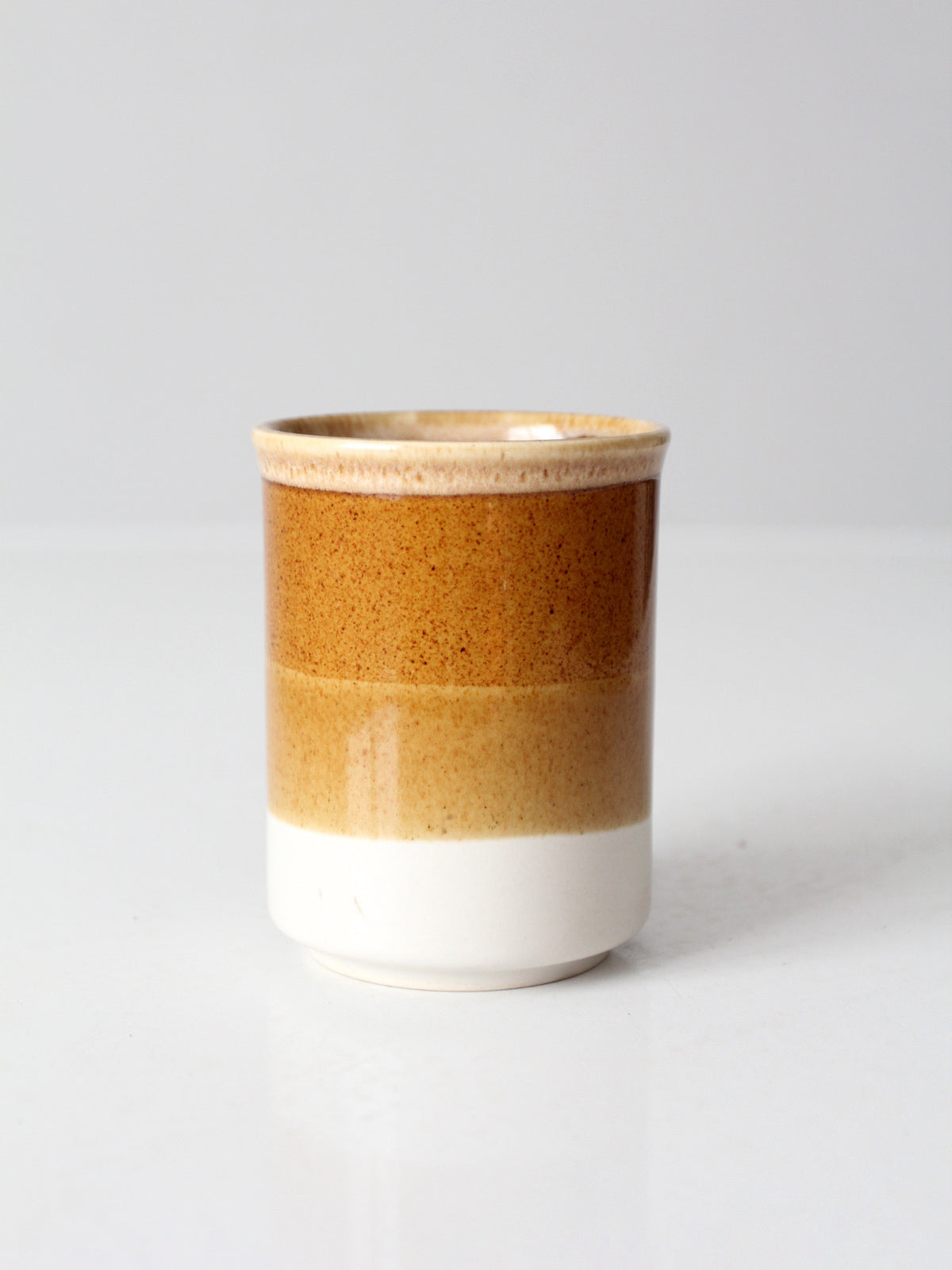 vintage 1970s brown tan and cream ceramic coffee mug