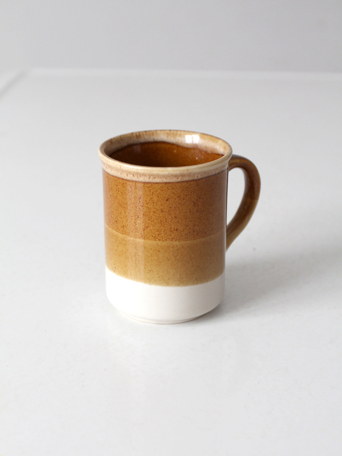 vintage 1970s brown tan and cream ceramic coffee mug