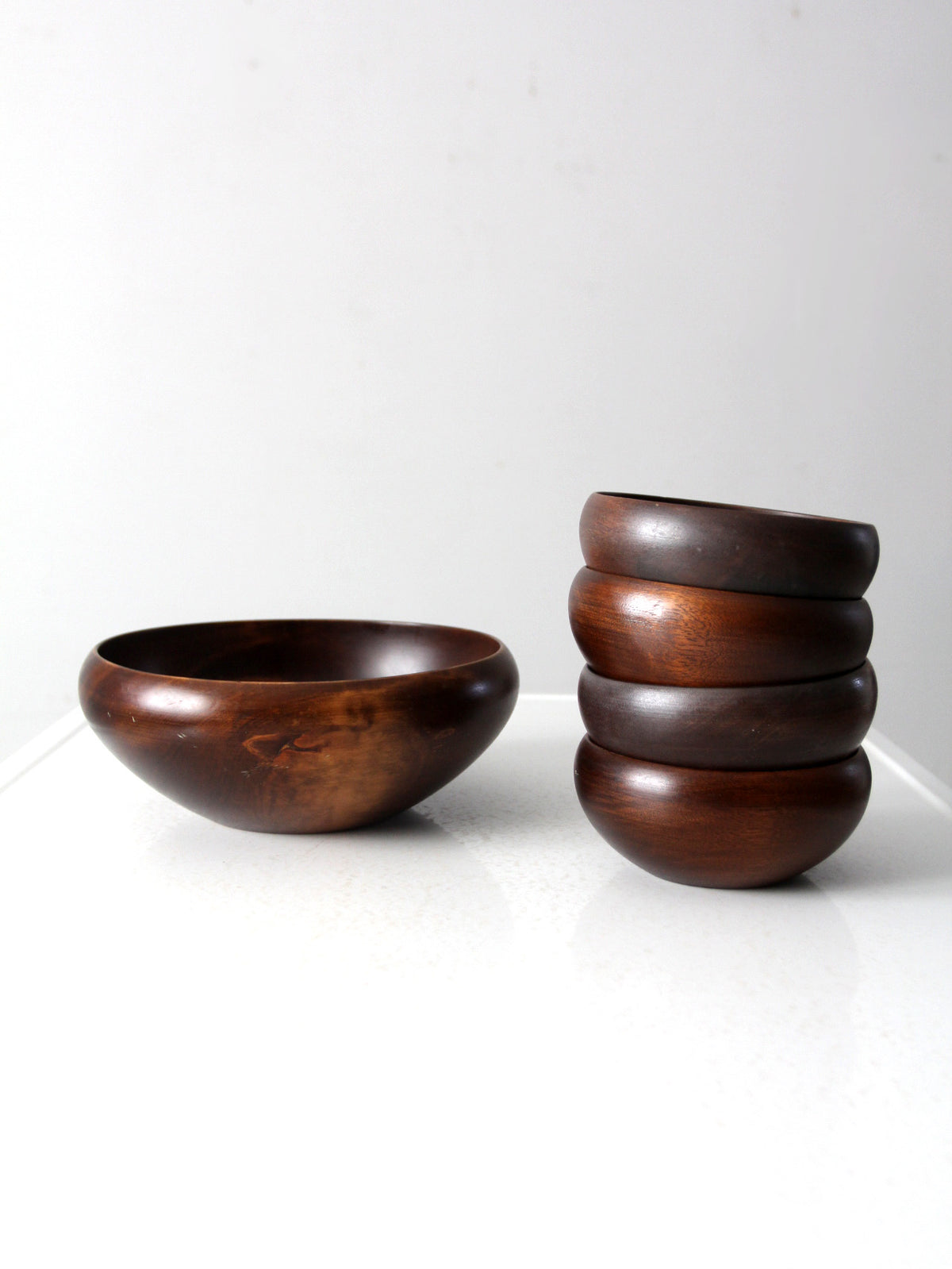 mid-century wood serving bowl set