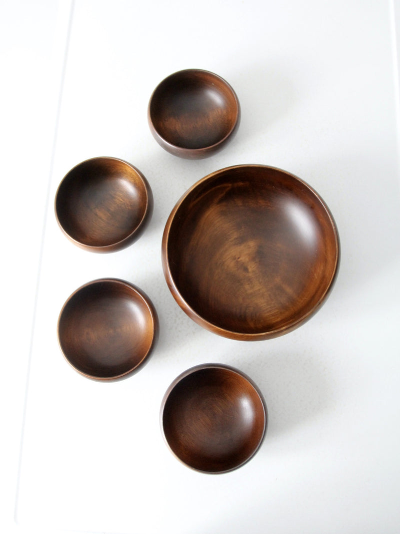 mid-century wood serving bowl set