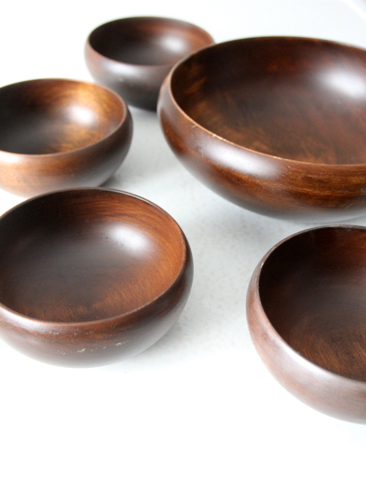 mid-century wood serving bowl set