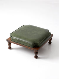 mid-century Colonial Revival footstool with green cushion