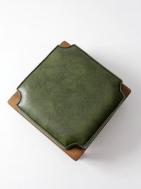 mid-century Colonial Revival footstool with green cushion