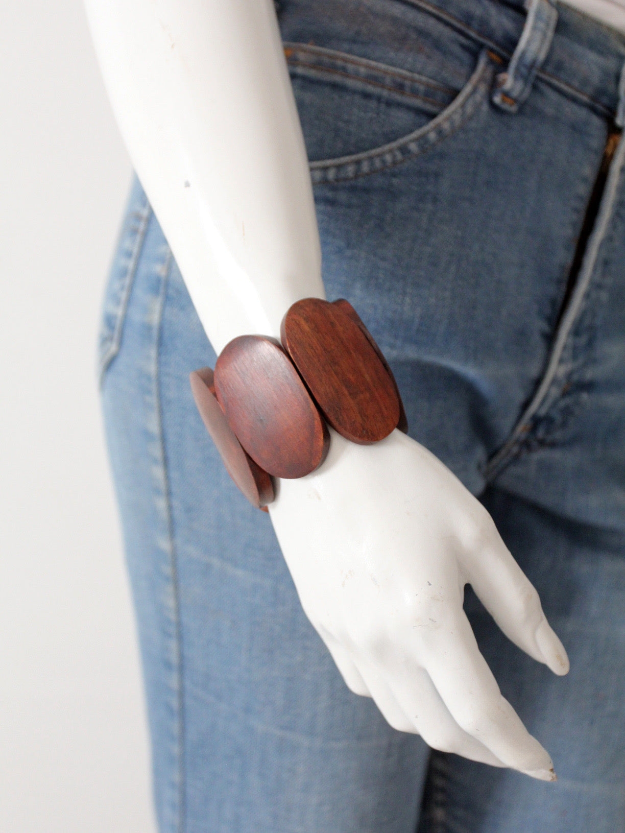 vintage sculptural wood stretch bracelet